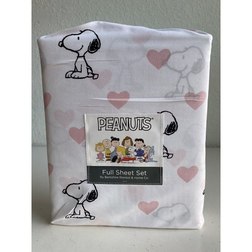 4‎ Pc Peanuts Snoopy Pink Hearts Valentines Day FULL Size Sheet Set Soft NEW